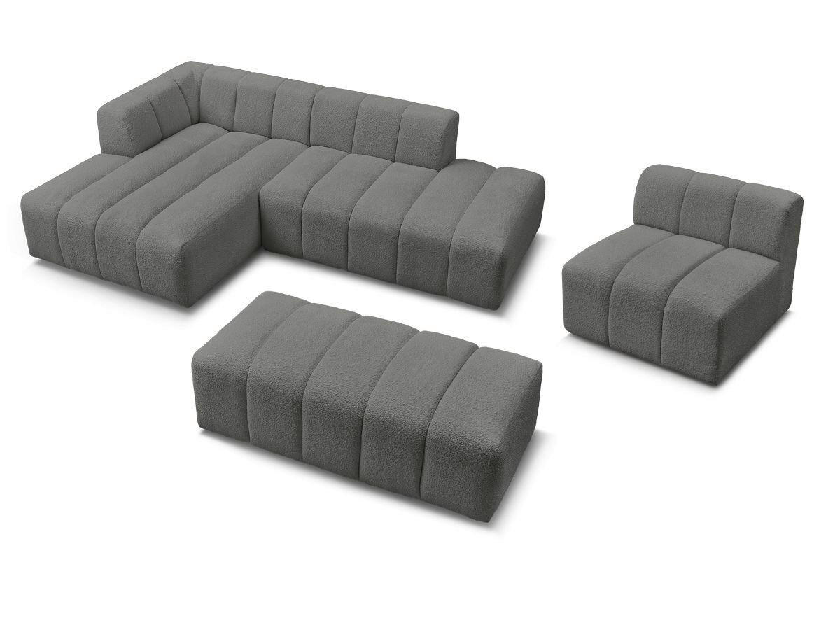 ECKSOFA Ottomane links  ANNECY Dunkelgrau Bouclé  - Dunkelgrau/Schwarz, MODERN, Kunststoff/Textil (170/262cm)