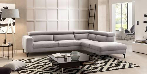 ECKSOFA in Mikrofaser Silberfarben  - Silberfarben/Schwarz, Modern, Textil/Metall (305/233cm) - Trendmanufaktur