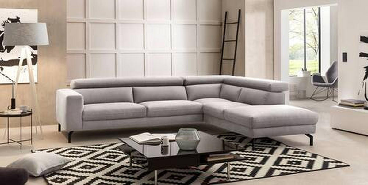 ECKSOFA in Mikrofaser Silberfarben  - Silberfarben/Schwarz, Modern, Textil/Metall (305/233cm) - Trendmanufaktur