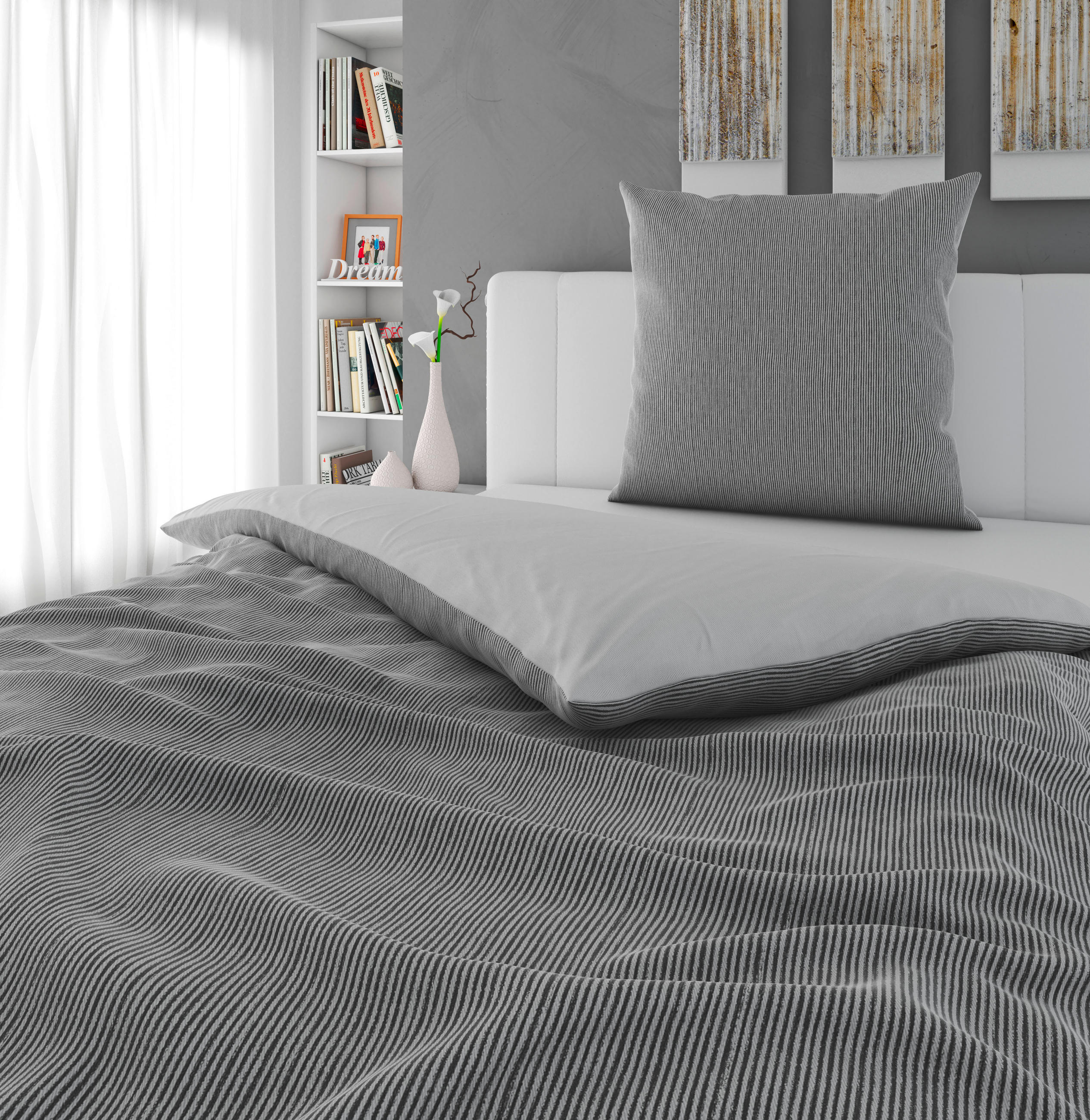 Thumbnail - Bio:Vio Wendebettwäsche, Silber, Textil, 155x220 cm, Gots, Oeko-Tex® Standard 100, Oeko-Tex® Made IN Green, pflegeleicht...