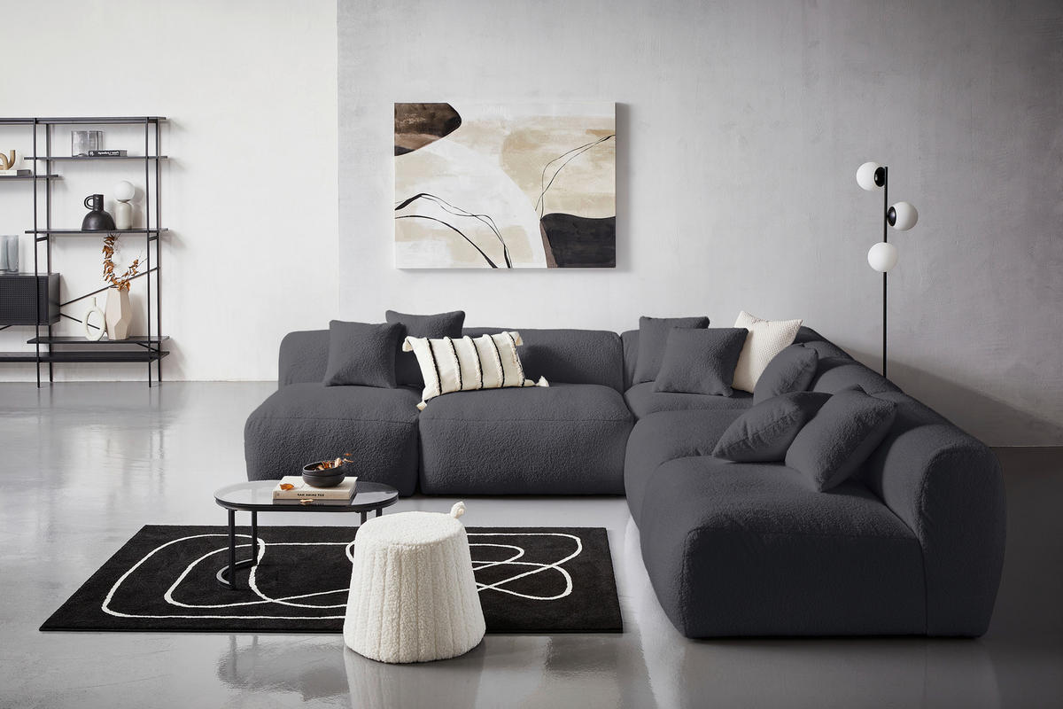 ECKSOFA in Flachgewebe, Teddystoff Dunkelgrau  - Dunkelgrau, Trend, Textil (300/315cm) - Livetastic