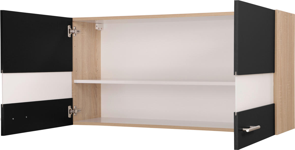 KÜCHENOBERSCHRANK 110/56,1/34,6 cm  in Schwarz, Eichefarben  - Eichefarben/Silberfarben, Basics, Glas/Holzwerkstoff (110/56,1/34,6cm) - Respekta