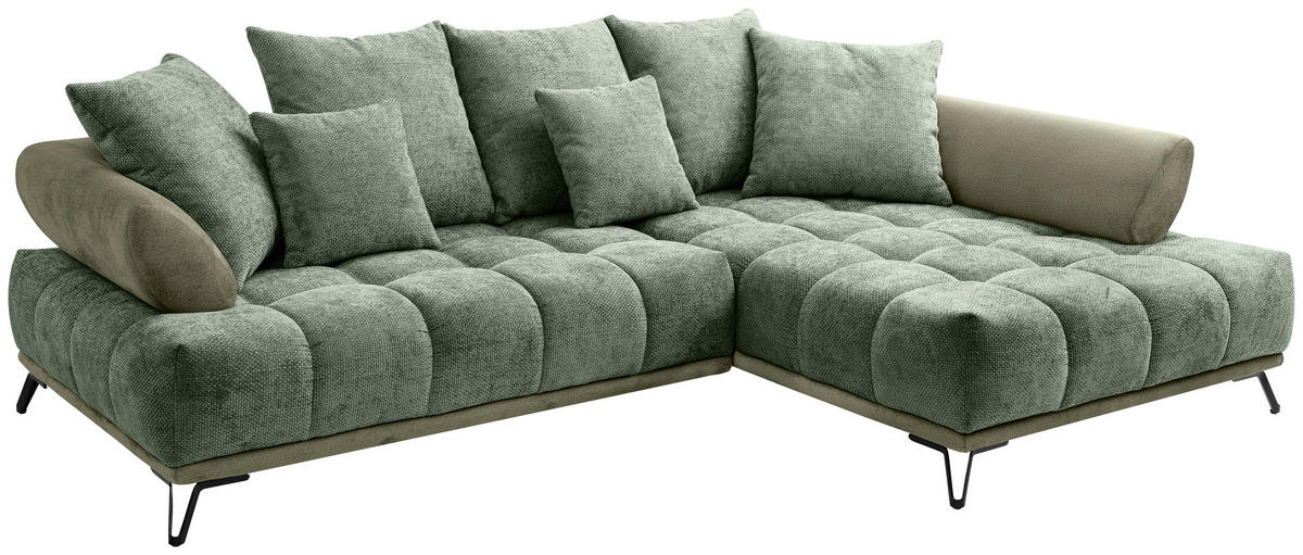 ECKSOFA Grün Chenille Zierkissen, Rückenkissen, Rücken echt  - Schwarz/Grün, MODERN, Textil/Metall (262/184cm) - MID.YOU