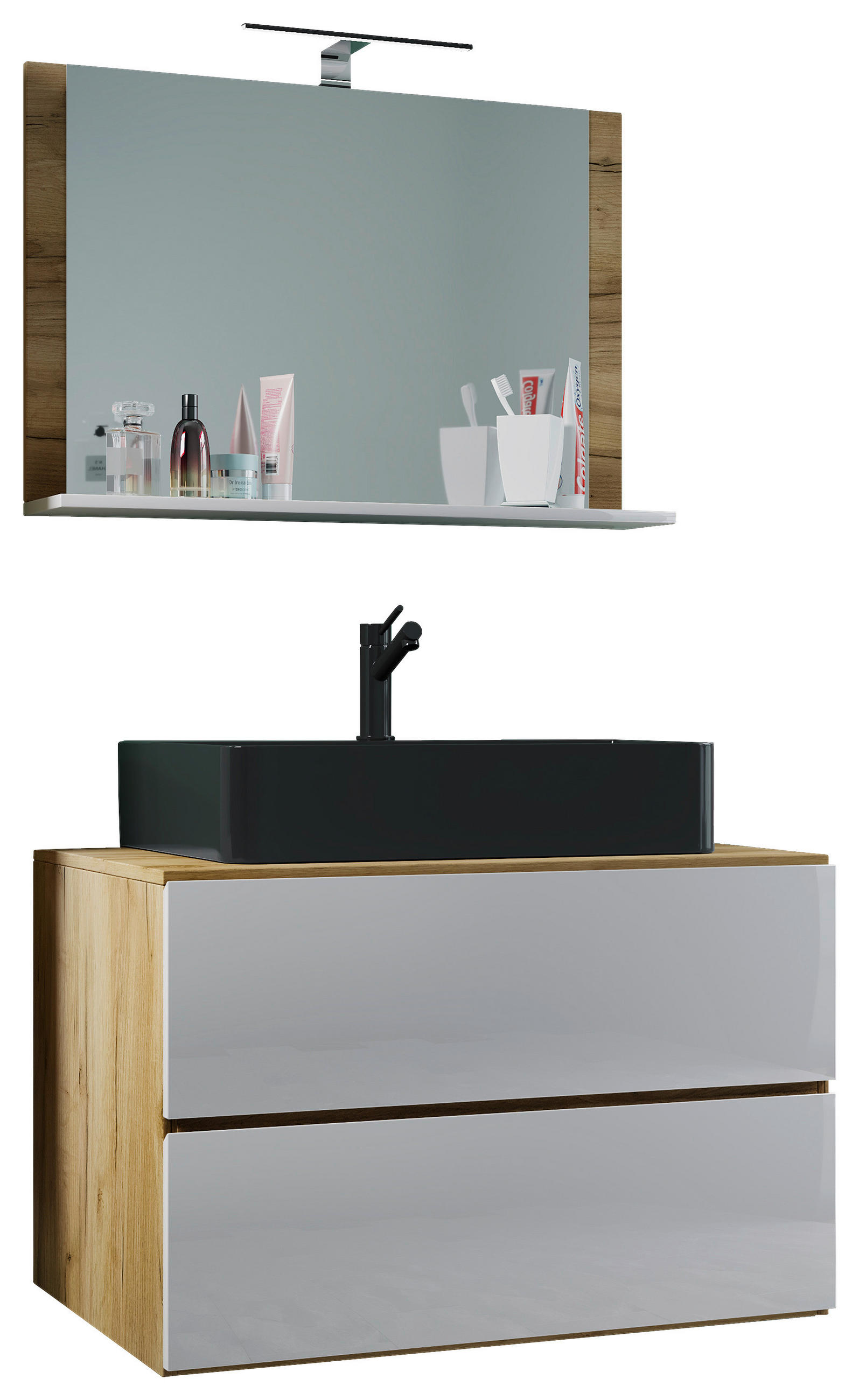 BADEZIMMER 3-teilig  in 81 cm  - Honigeiche/Weiss, Modern, Glas/Keramik (81cm) - MID.YOU