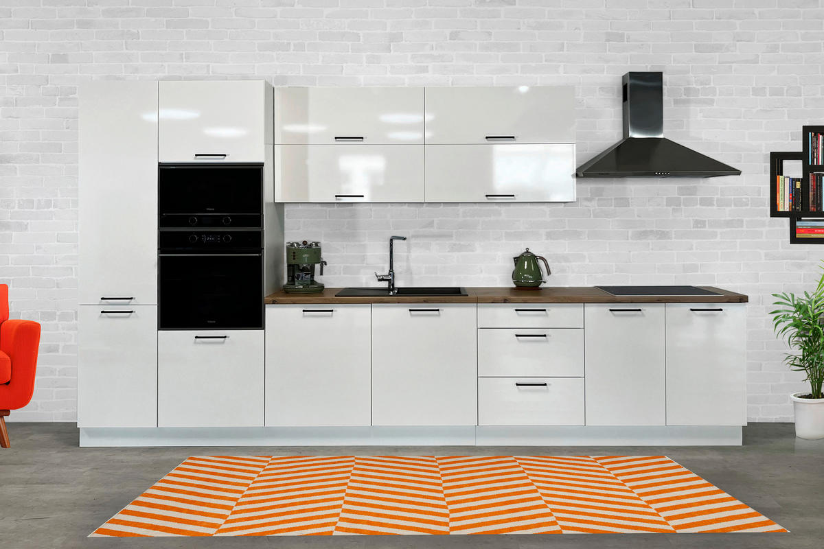 KÜCHENLEERBLOCK 377 cm   in Weiß, Weiß Hochglanz  - Weiß Hochglanz/Schwarz, Basics, Holz/Holzwerkstoff (377cm)