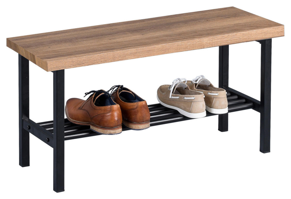 ŠATNÍ LAVICE - černá/barvy dubu, Basics, kov/kompozitní dřevo (80/41/30cm)
