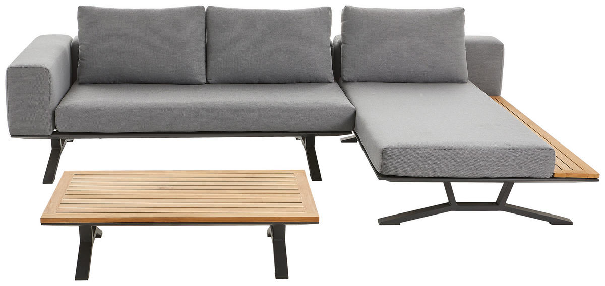LOUNGEGARNITUR Teakholz massiv Aluminium  - Anthrazit/Naturfarben, Design, Holz/Textil (172/97/25cm) - Amatio
