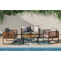 GARTENSET  - Schwarz/Akaziefarben, Design, Holz/Textil (128/68/90/70/70/41,5/68/68/50cm) - Ambia Garden