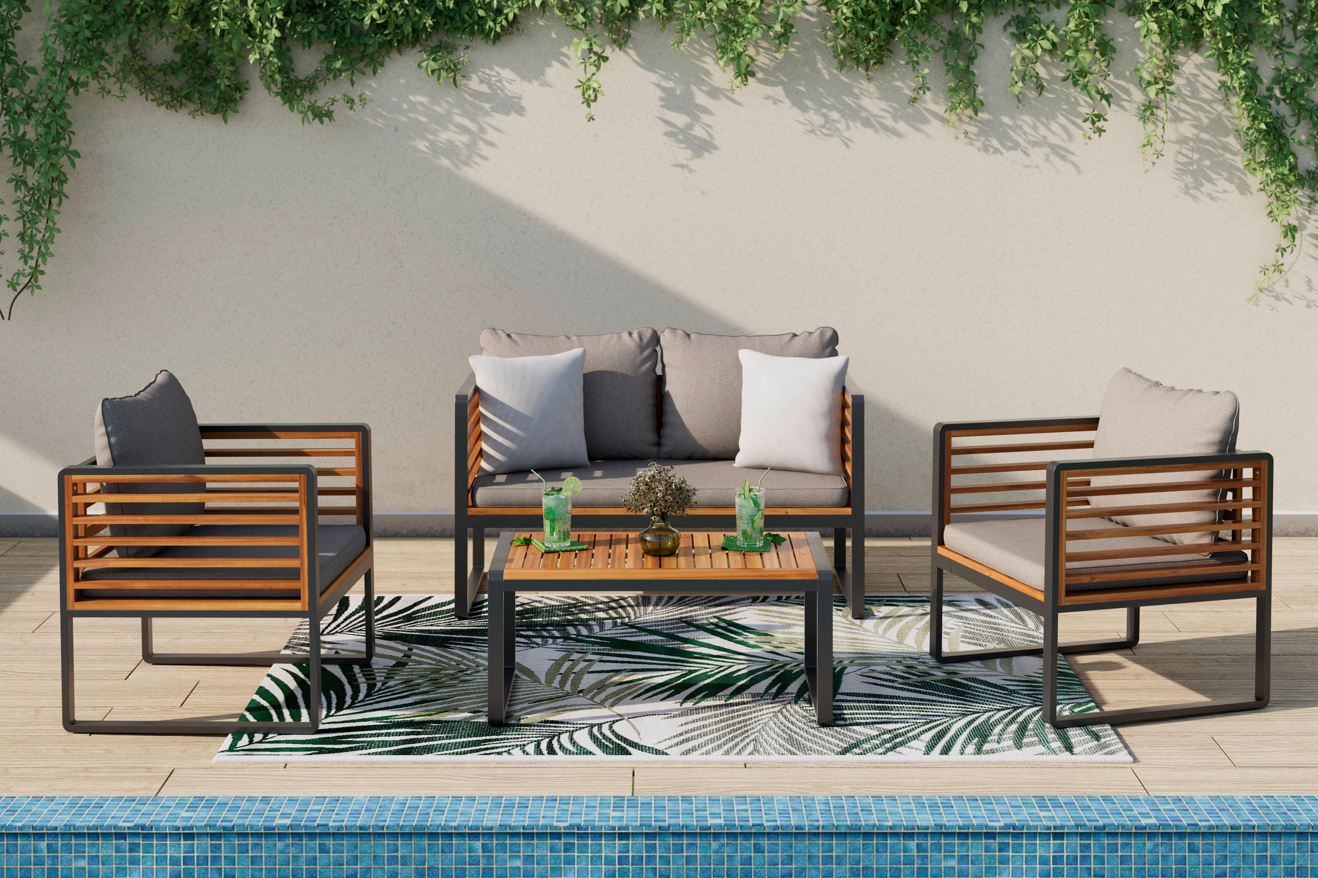 Ambia Garden SÚPRAVA ZÁHRADNÉHO NÁBYTKU drevo, kov, textil