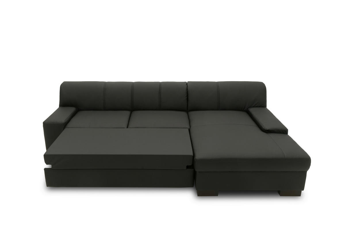 ECKSOFA in Lederlook Schwarz  268/153 cm  - Wengefarben/Schwarz, Design, Holz/Textil (268/153cm) - MID.YOU