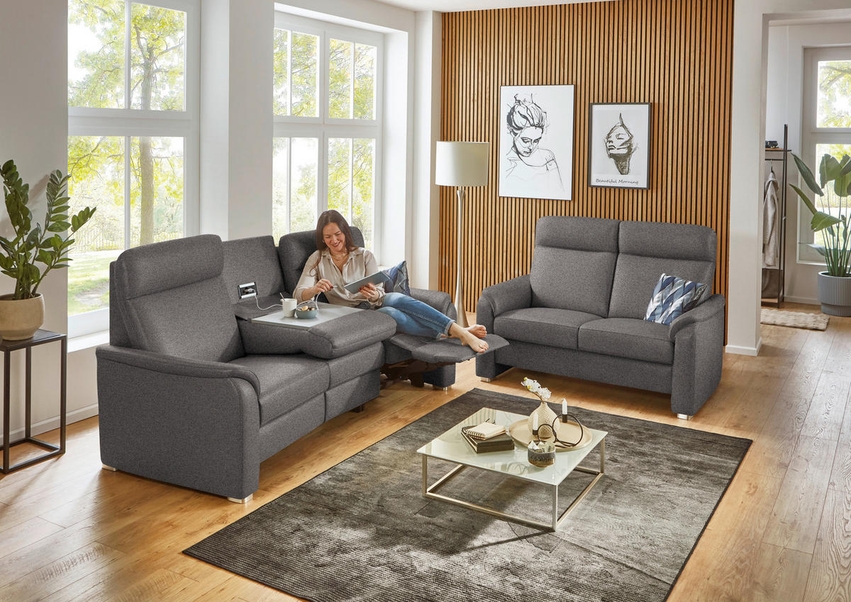 TRAPEZSOFA  in Flachgewebe Dunkelbraun  - Dunkelbraun/Alufarben, KONVENTIONELL, Textil/Metall (218/107/103cm) - Beldomo Comfort
