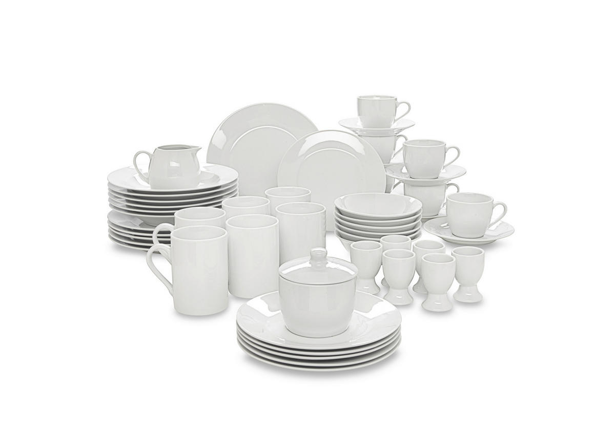 KOMBINOVANÝ SERVIS, 50-dielne, porcelán - biela, Basics, keramika - Novel