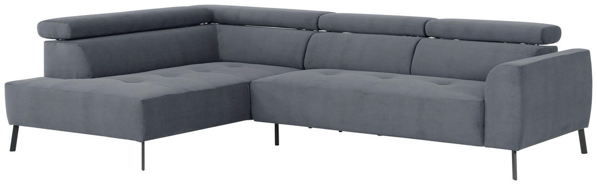 ECKSOFA in Feincord Blaugrau  - Blaugrau/Schwarz, Design, Textil/Metall (205/280cm) - MID.YOU