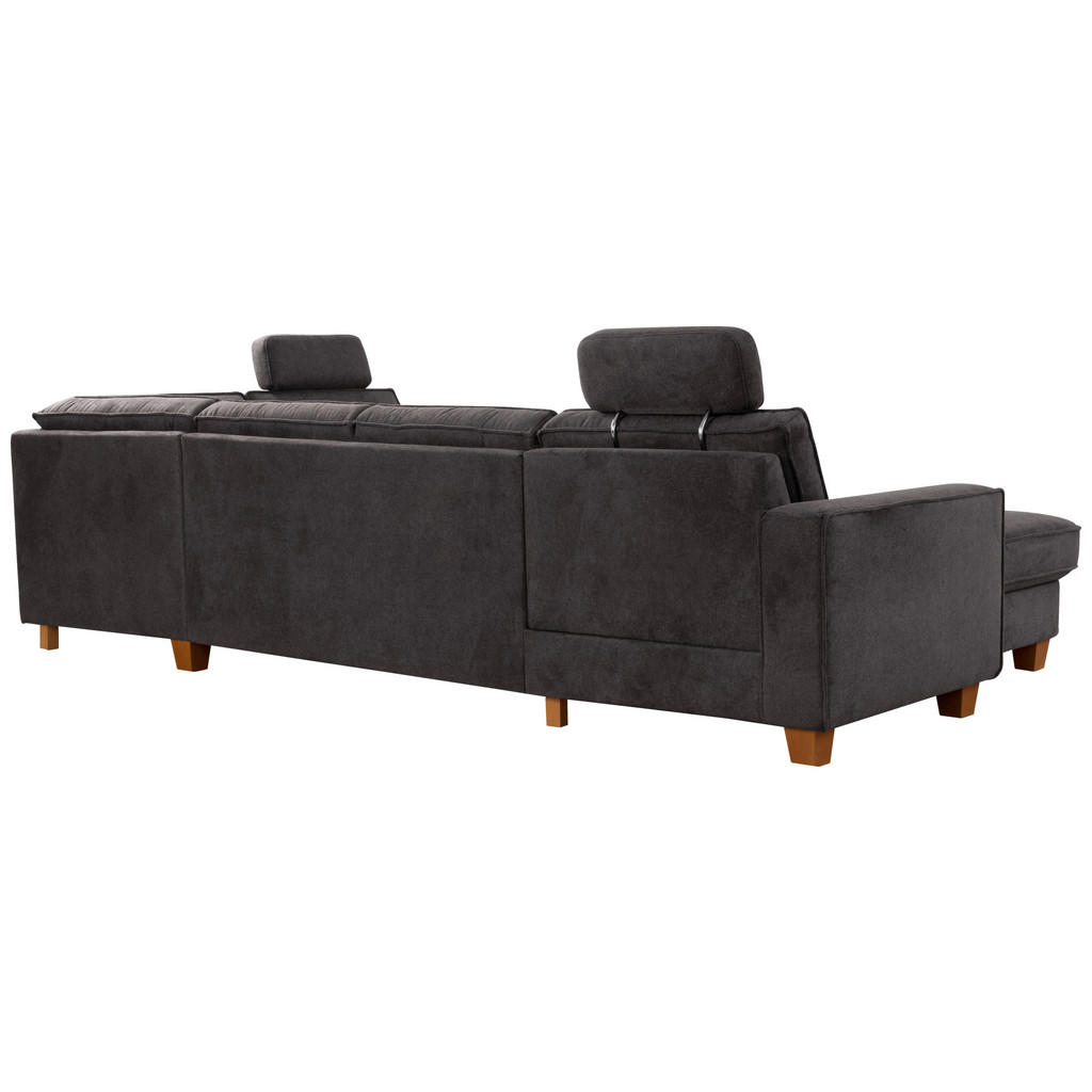 Thumbnail - Sit & More Wohnlandschaft, Dunkelgrau, Textil, Buche, massiv, 7-Sitzer, Ottomane rechts, U-Form, 309x213 cm, Goldenes M,...