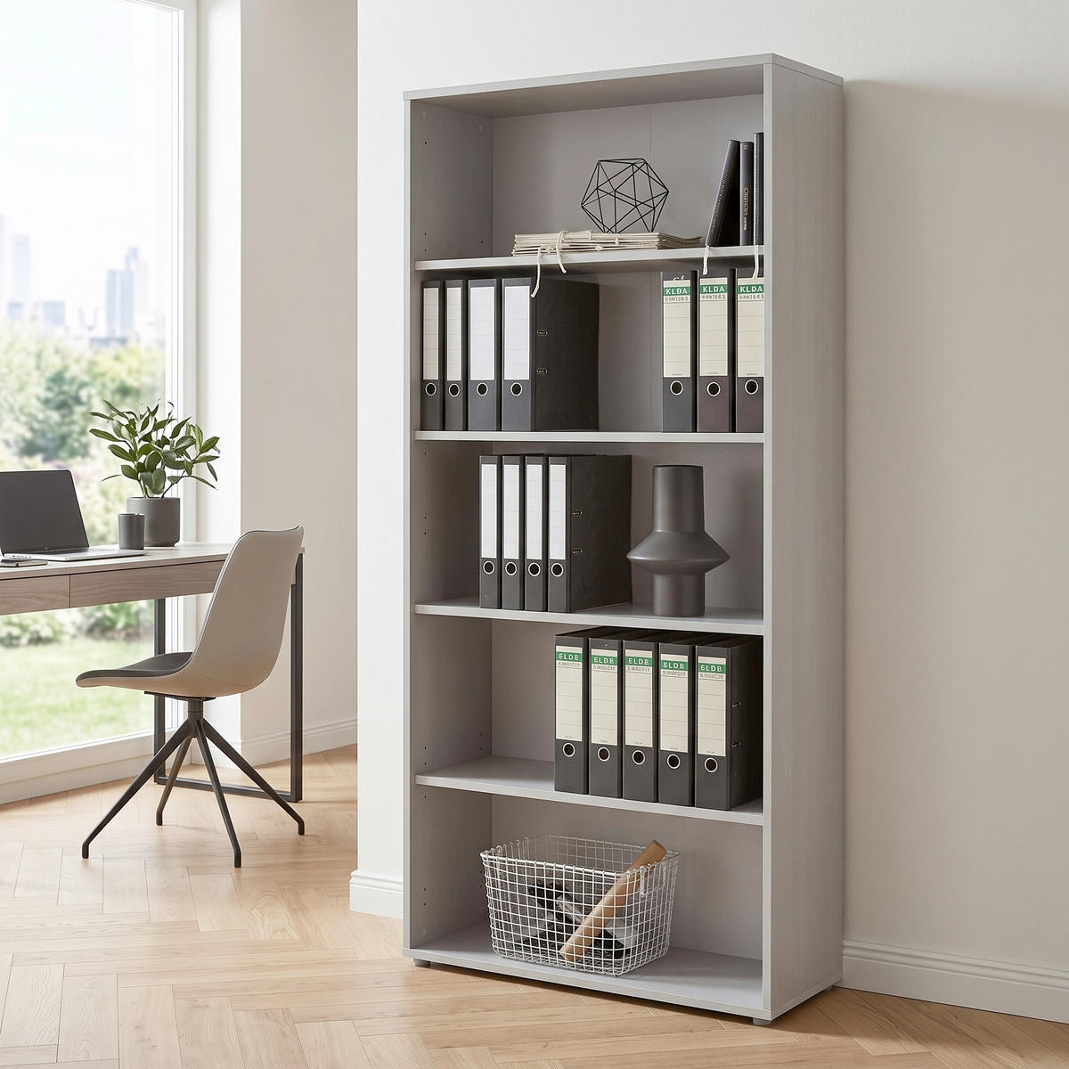 AKTENREGAL Grau  - Silberfarben/Grau, MODERN, Holzwerkstoff (84,4/185,6/33cm) - MID.YOU