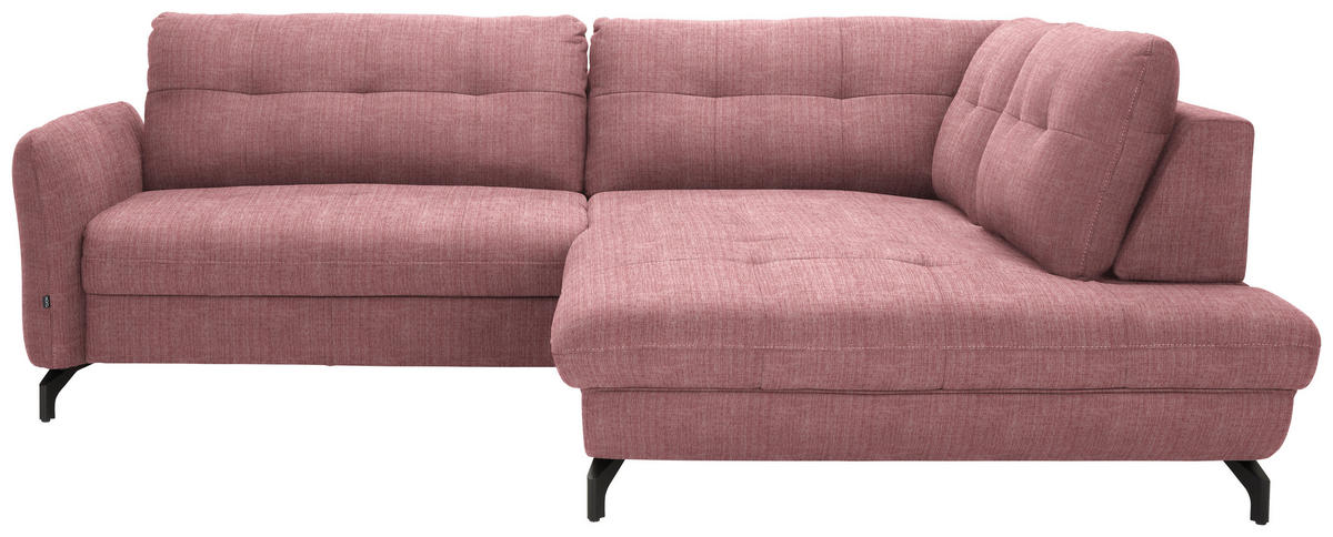 ECKSOFA in Flachgewebe, Leinenoptik Rosa  - Schwarz/Rosa, Modern, Textil/Metall (247/208cm) - Xora