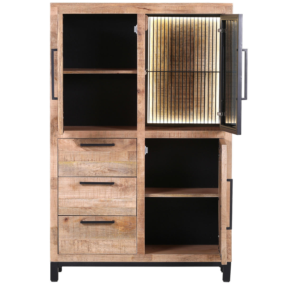 HIGHBOARD  in 95/145/43 cm  - Schwarz/Naturfarben, MODERN, Glas/Holz (95/145/43cm) - Livetastic