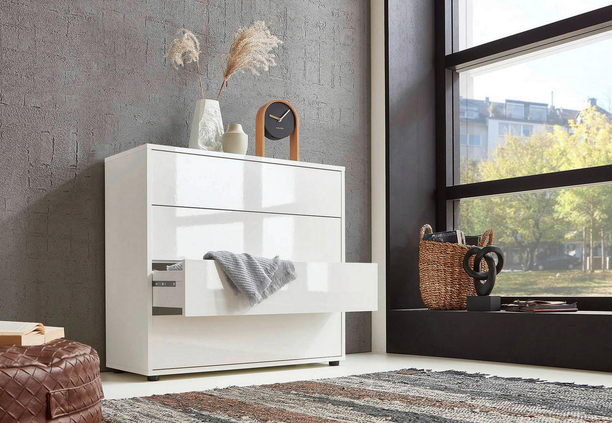 SIDEBOARD Mailand Set 14  in 184,5/73/33 cm  - Weiß Hochglanz/Schwarz, MODERN, Holzwerkstoff/Kunststoff (184,5/73/33cm) - MID.YOU