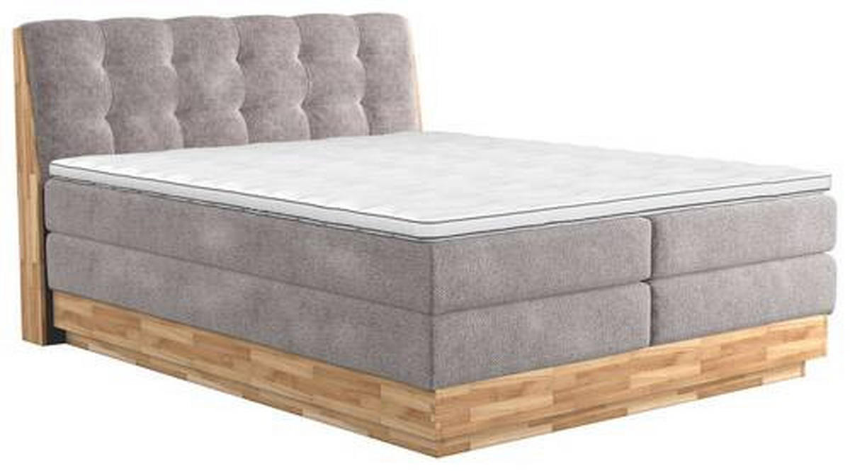 BOXSPRINGBETT 180/200 cm  in Beige  - Beige/Schwarz, Natur, Holz/Textil (180/200cm)