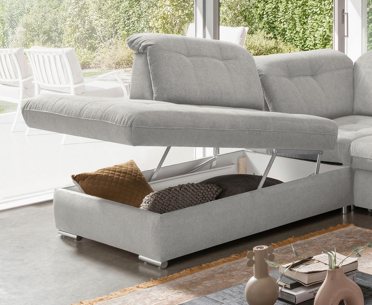 ECKSOFA Flachgewebe Grau  - Chromfarben/Grau, Modern, Textil/Metall (254/308cm) - Livetastic