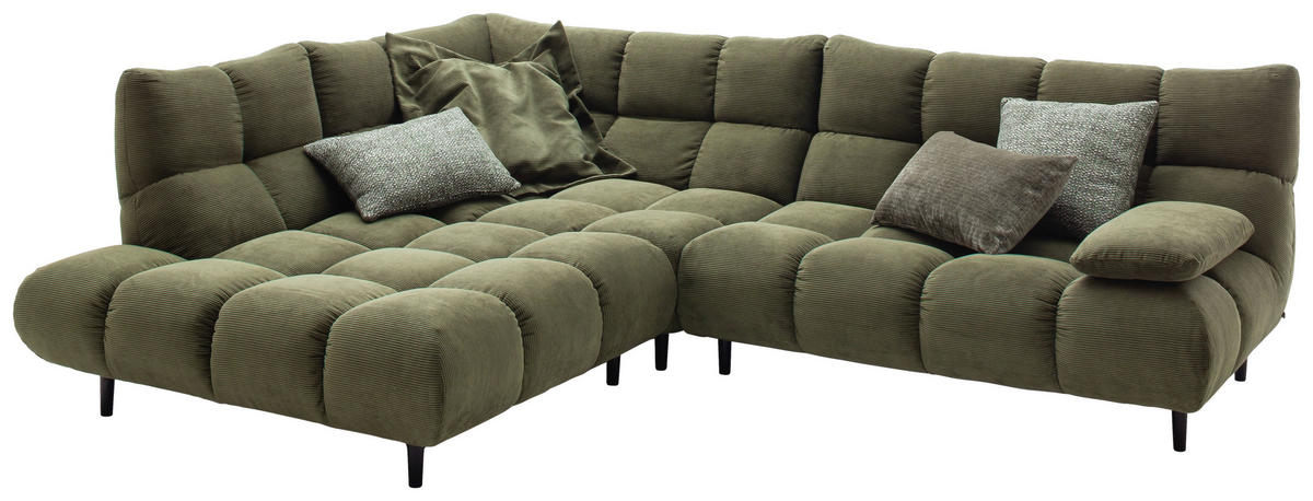 ECKSOFA Feincord Waldgrün  - Waldgrün/Schwarz, Design, Holz/Textil (215/288cm) - Pure Home Lifestyle