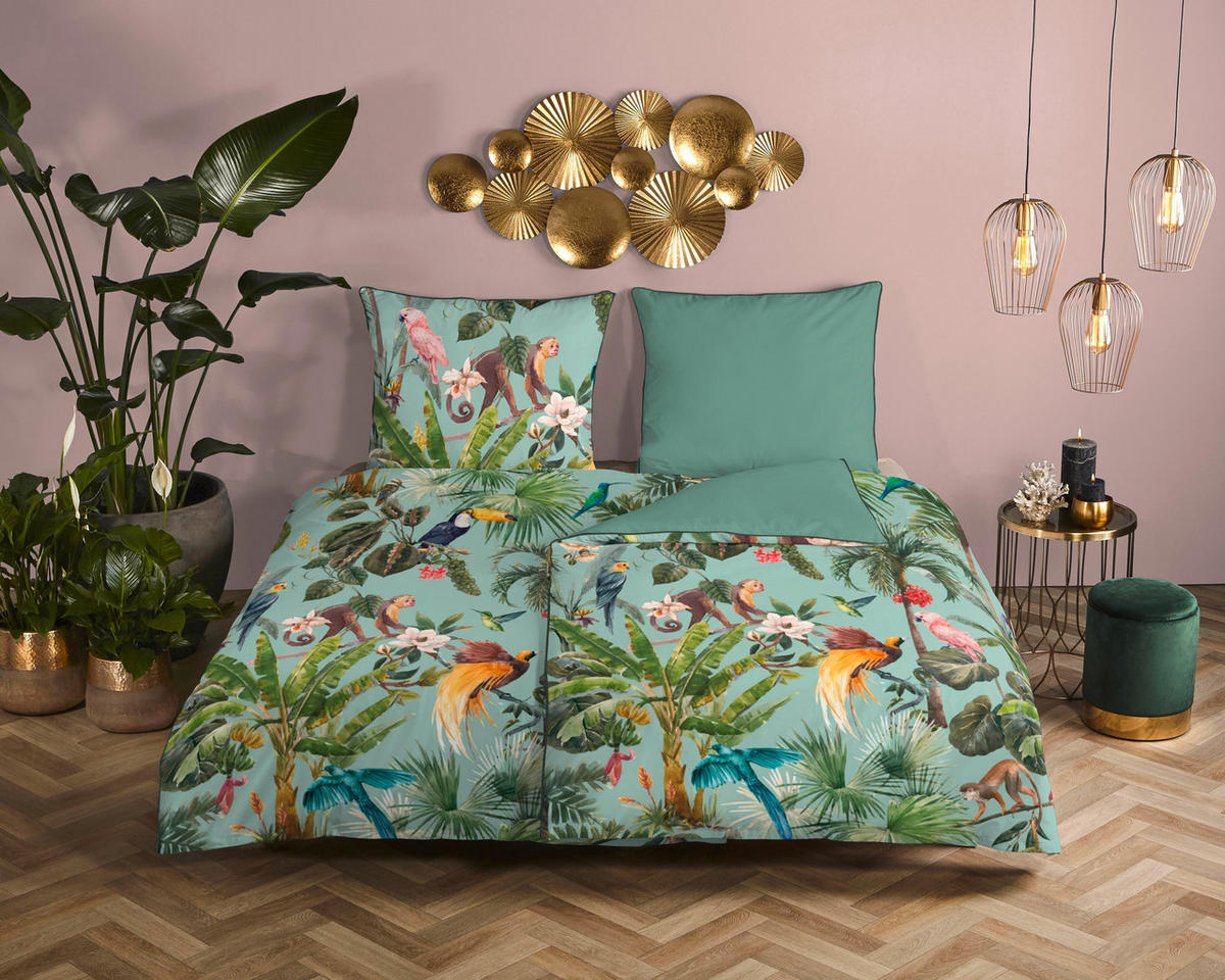 BETTWÄSCHE Descanso Satin 140/200 cm  - Jadegrün/Olivgrün, Trend, Textil (140/200cm)