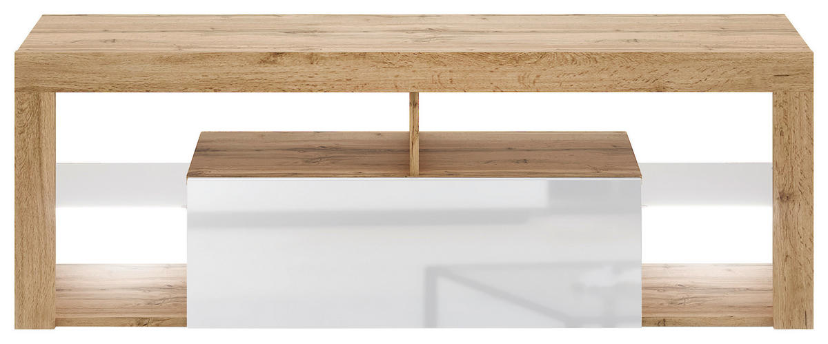 LOWBOARD EVEREST  in 140/50,5/35 cm  - Eiche Wotan/Schwarz, Design, Glas/Holzwerkstoff (140/50,5/35cm) - Livetastic