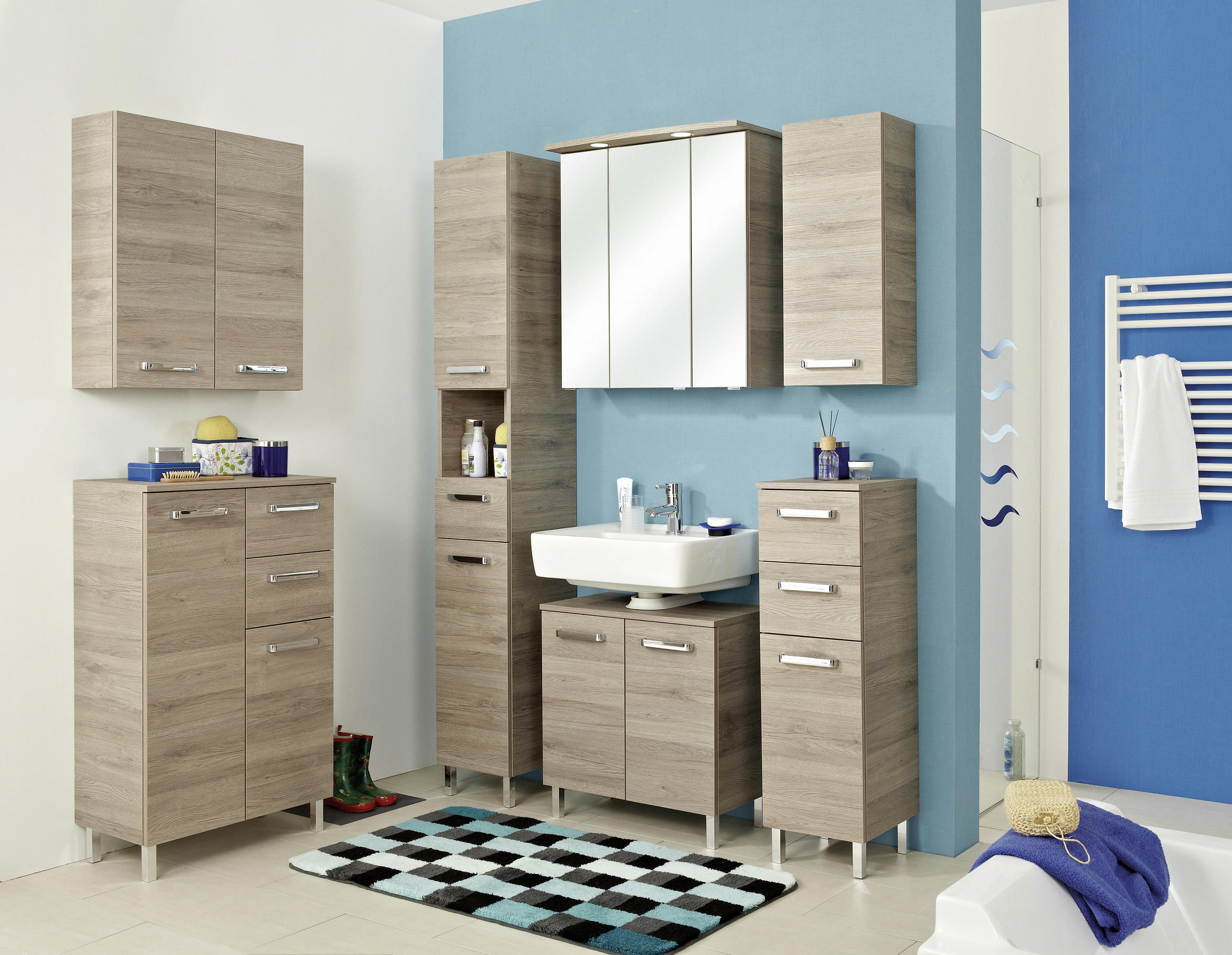HOCHSCHRANK 30/195,5/33 cm  - Chromfarben/Eichefarben, KONVENTIONELL, Holzwerkstoff (30/195,5/33cm) - Carryhome