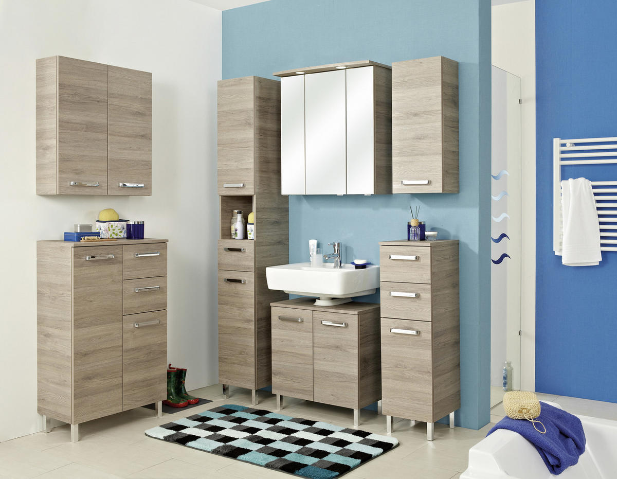 HOCHSCHRANK 30/195,5/33 cm  - Chromfarben/Eichefarben, KONVENTIONELL, Holzwerkstoff (30/195,5/33cm) - Carryhome