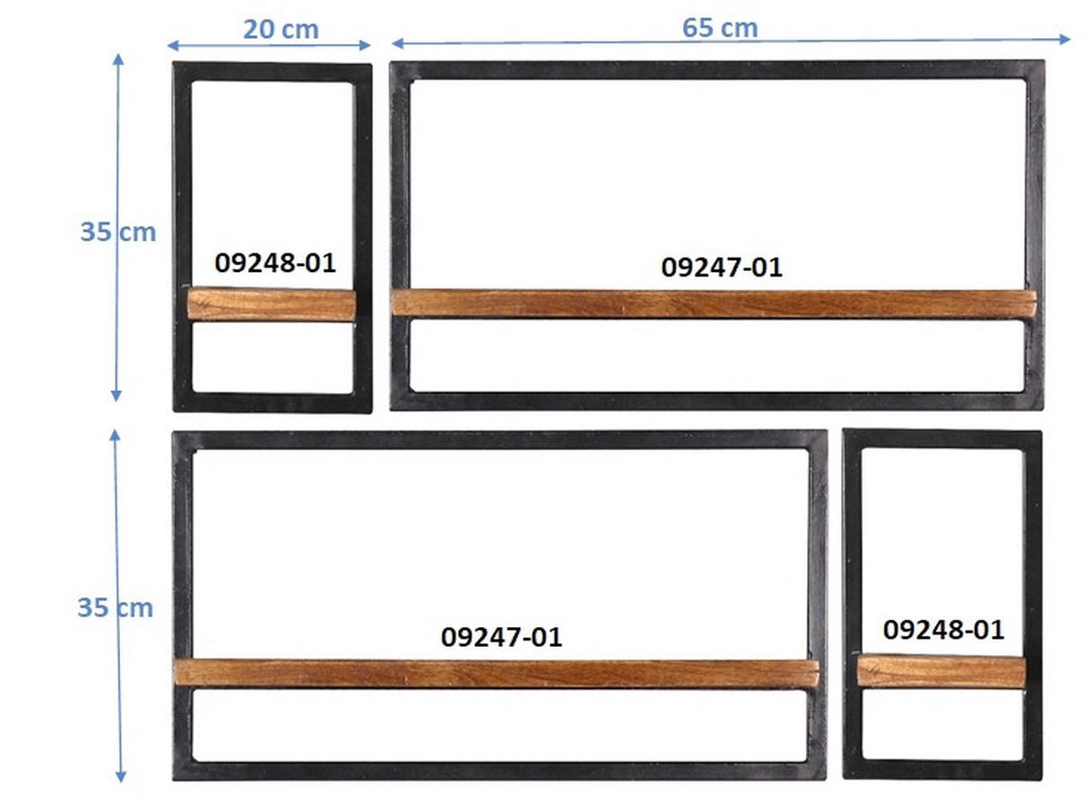 WANDREGALSET 95/75/25 cm  - Schwarz/Naturfarben, Design, Holz/Metall (95/75/25cm) - MID.YOU