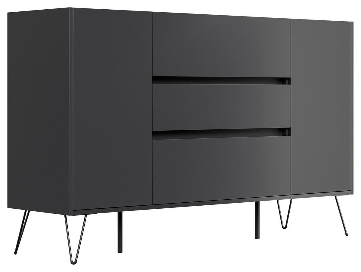 SIDEBOARD Posseik Industrial 155/93,6/42 cm 3 Schublade(n)  - Eichefarben/Graphitfarben, Design, Holzwerkstoff/Metall (155/93,6/42cm) - P & B