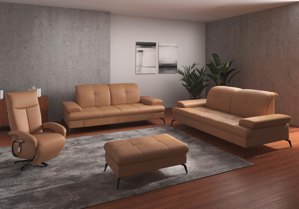 3-SITZER-SOFA in Echtleder Cappuccino  - Schwarz/Cappuccino, Konventionell, Leder/Metall (212/90/122cm) - Sit & More