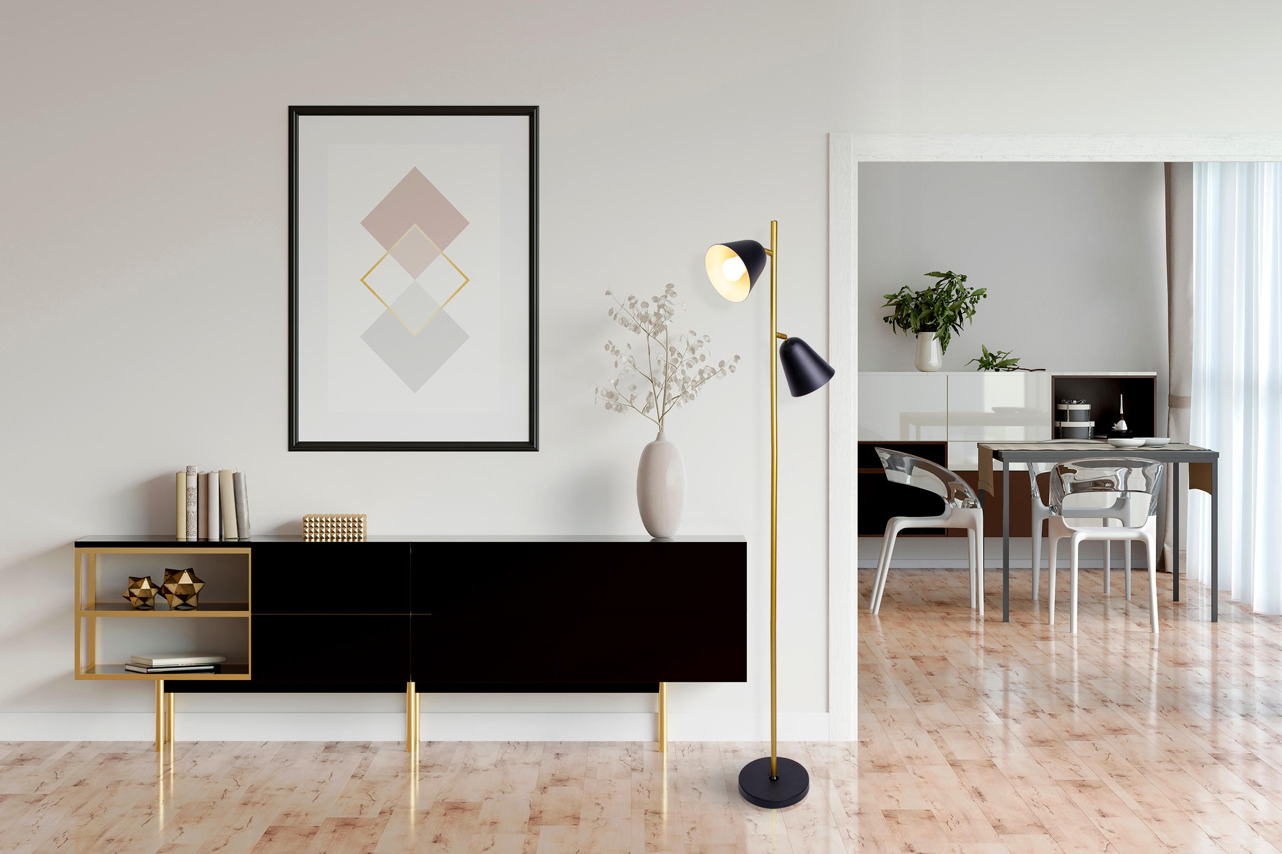 STEHLEUCHTE    - Goldfarben/Schwarz, Design, Kunststoff (145cm) - Näve