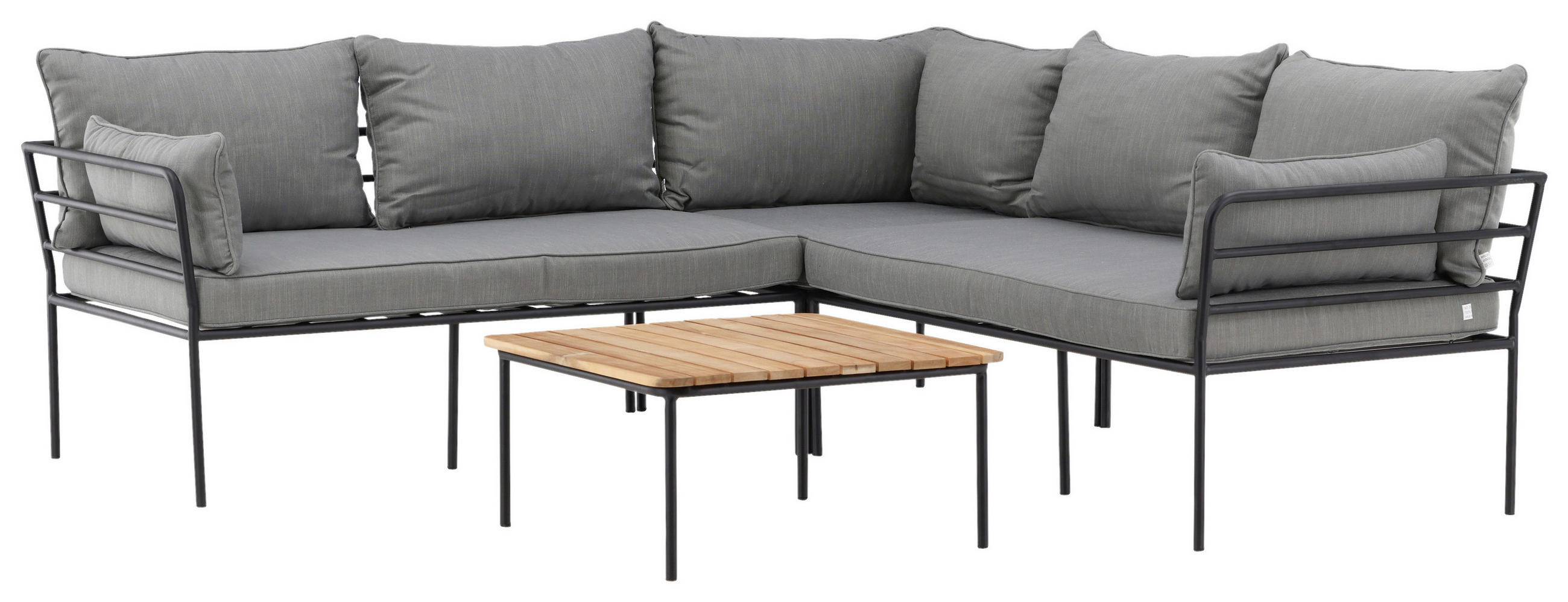 LOUNGEGARNITUR Akazie Stahl  - Schwarz/Grau, KONVENTIONELL, Holz/Metall - Gardenson