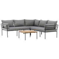 LOUNGEGARNITUR Akazie Stahl  - Schwarz/Grau, KONVENTIONELL, Holz/Metall - Gardenson