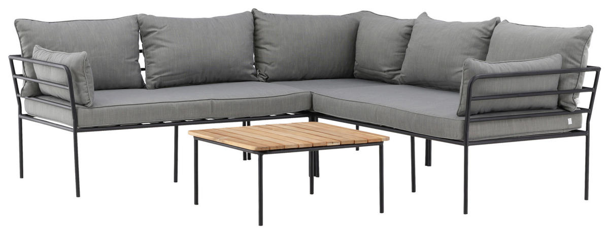 LOUNGEGARNITUR Akazie Stahl  - Schwarz/Grau, KONVENTIONELL, Holz/Metall - Gardenson