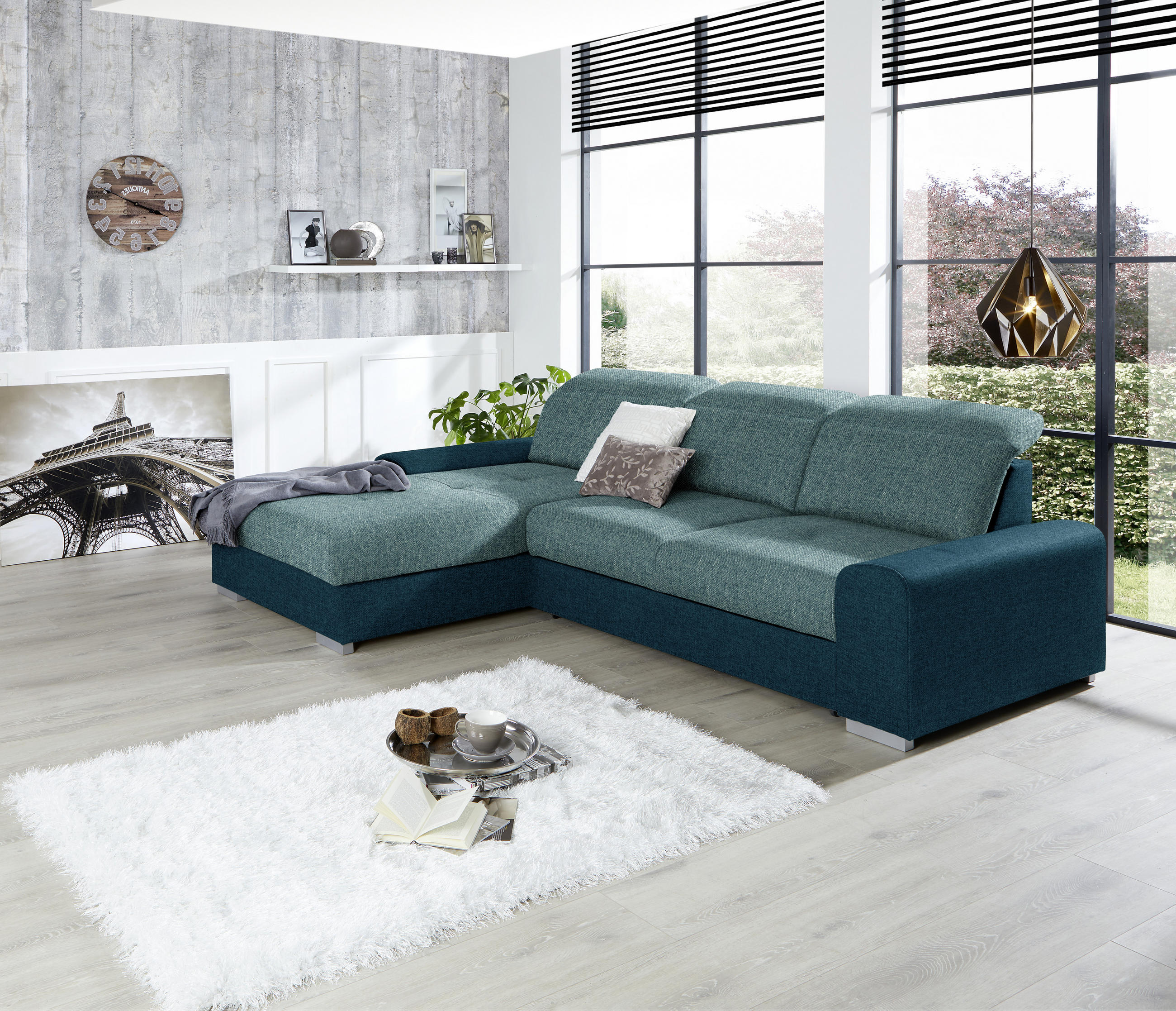 ECKSOFA in Webstoff Blau, Türkis  - Türkis/Blau, Konventionell, Holz/Textil (203/286cm) - Livetastic
