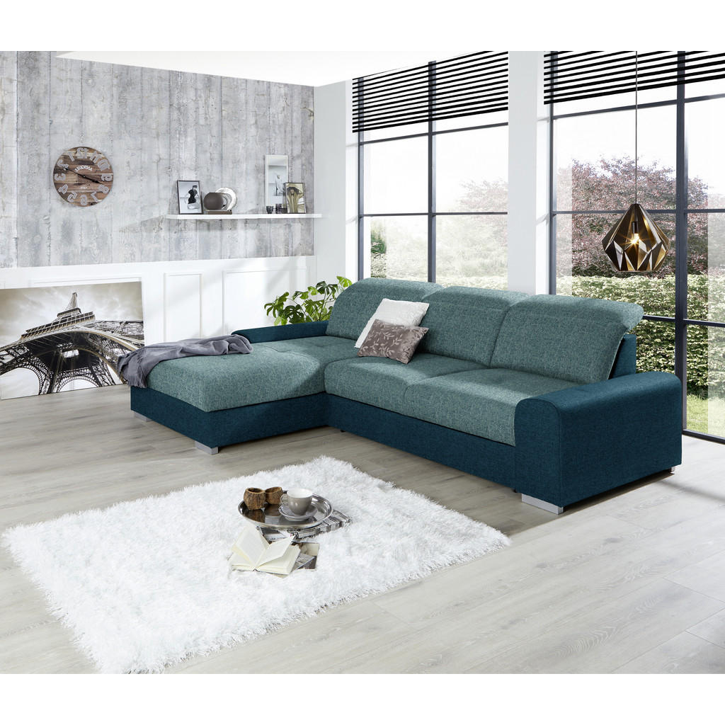Thumbnail - Livetastic Ecksofa, Blau, Türkis, Textil, Buche, massiv, 4-Sitzer, Ottomane links, L-Form, 286x203 cm, Made in EU, seite...