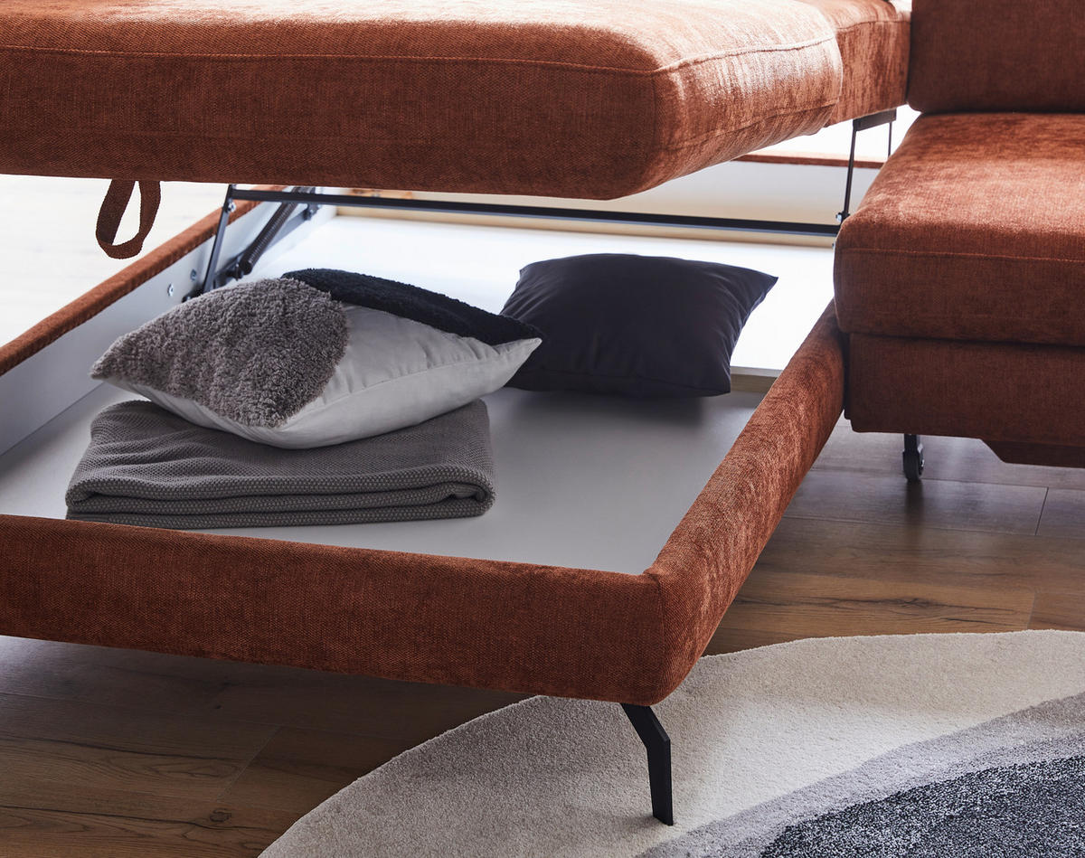 HÖRNSOFFA i velour rostfärgad  - svart/rostfärgad, Design, metall/textil (213/295cm) - Best Price