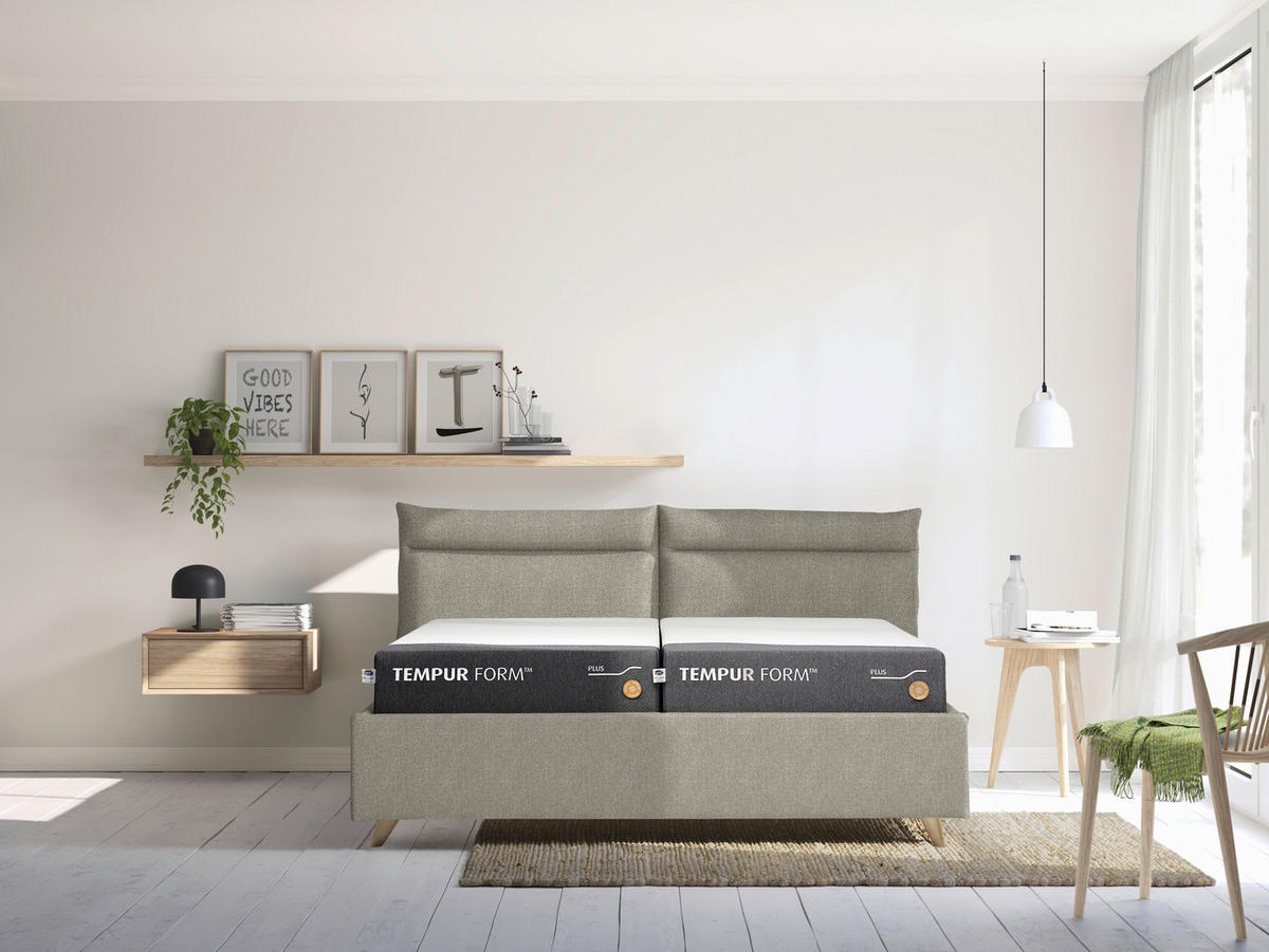 POLSTERBETT 180/200 cm  Beige  - Graublau/Beige, Konventionell, Holz/Textil (180/200cm) - Tempur