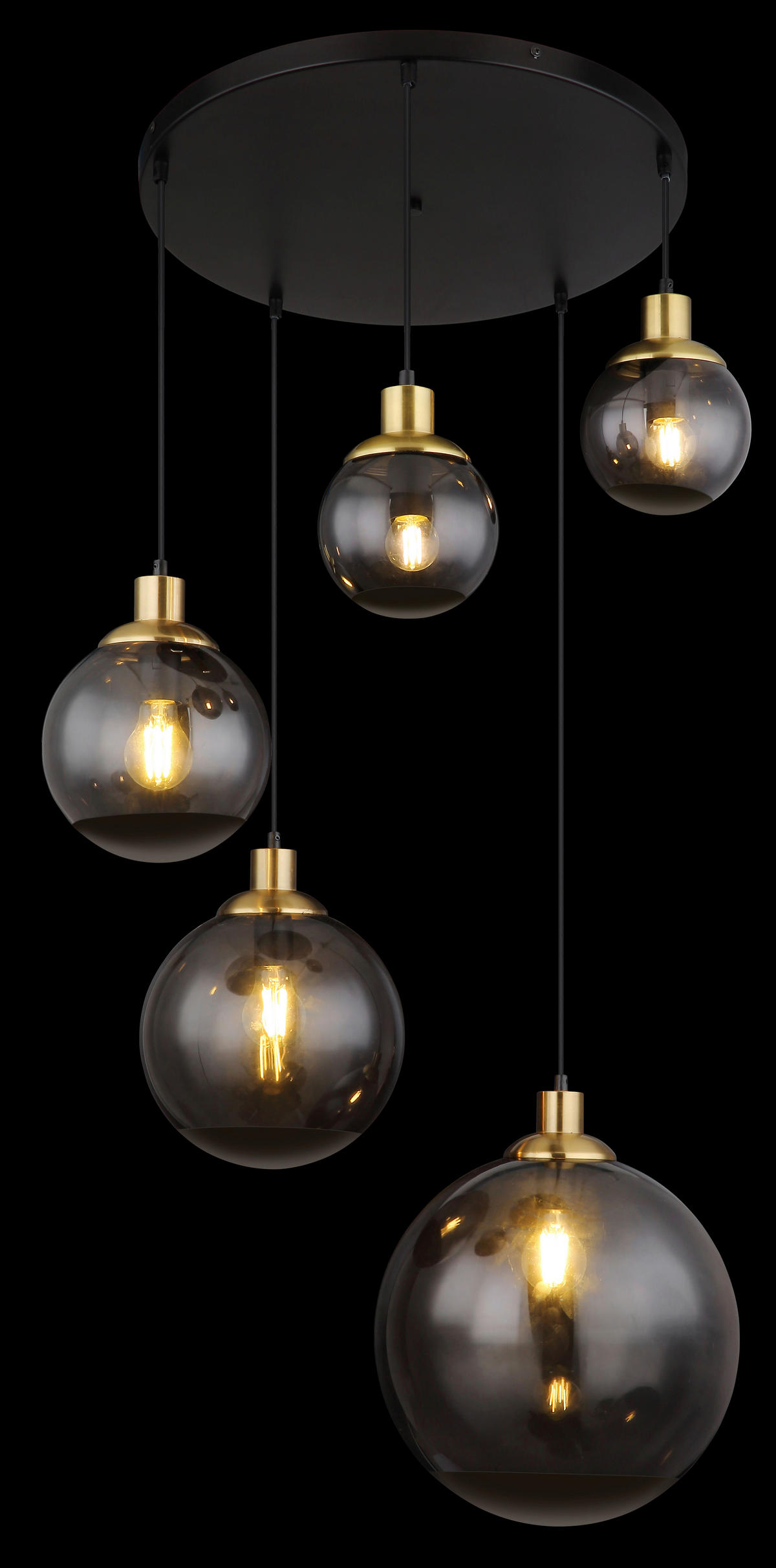 HÄNGELEUCHTE 65/150 cm   - Messingfarben/Schwarz, Design, Glas/Kunststoff (65/150cm) - Globo