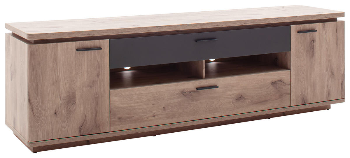 LOWBOARD Anthrazit, Eiche dunkel  210/65/50 cm  - Eiche dunkel/Anthrazit, KONVENTIONELL, Holzwerkstoff/Metall (210/65/50cm) - Cantus