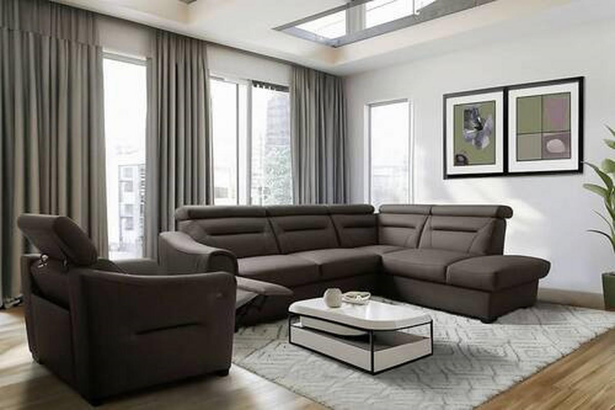 ECKSOFA  in Lederlook Echtleder Dunkelbraun  - Wengefarben/Dunkelbraun, Design, Leder/Holz (212/260cm) - Celina Home