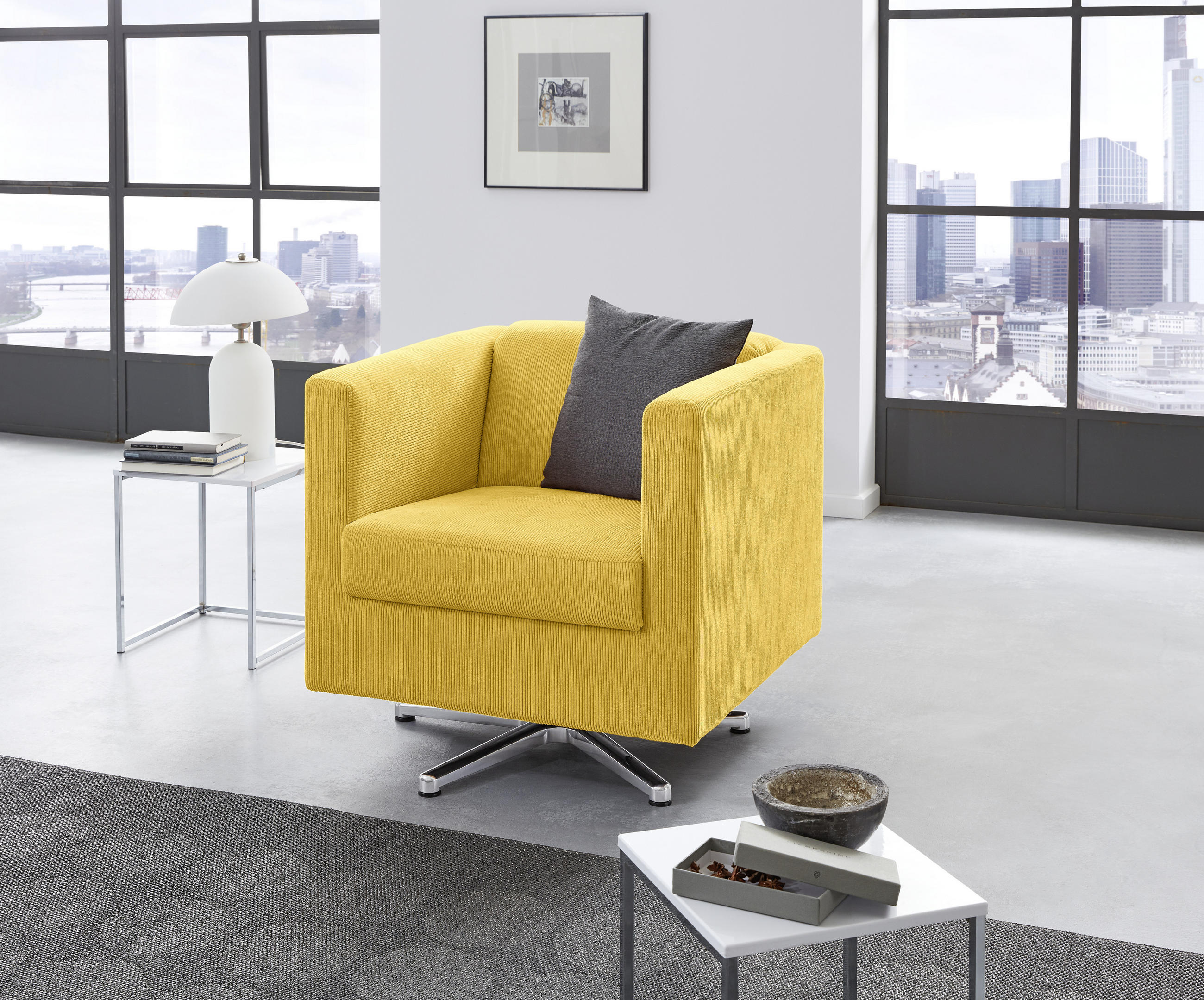 DESIGNSESSEL Cord Gelb    - Chromfarben/Gelb, Design, Textil/Metall (72/71/75cm) - LOOKS by W.Joop