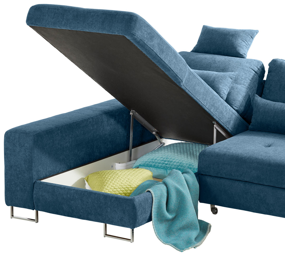 ECKSOFA Blau Flachgewebe  - Blau, Design, Textil/Metall (188/260cm) - Hom`in