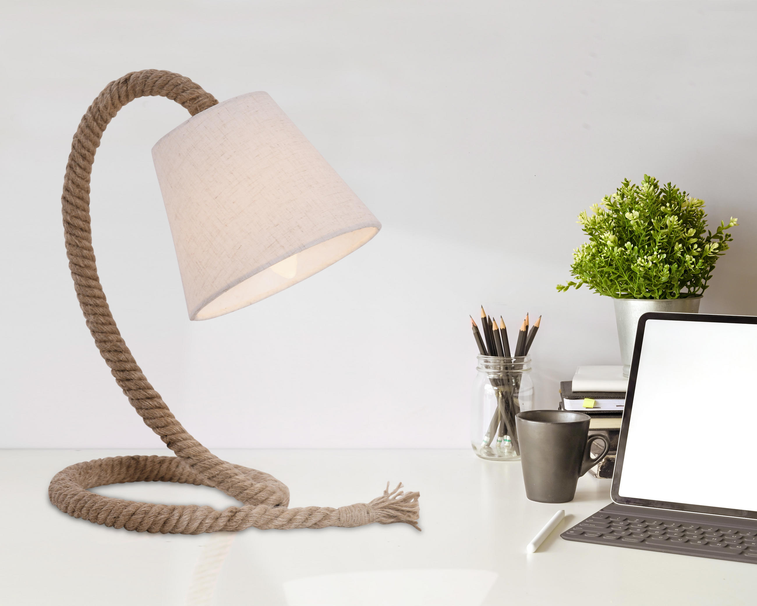 TISCHLEUCHTE 26/38 cm   - Naturfarben/Weiß, Design, Kunststoff/Textil (26/38cm) - Näve