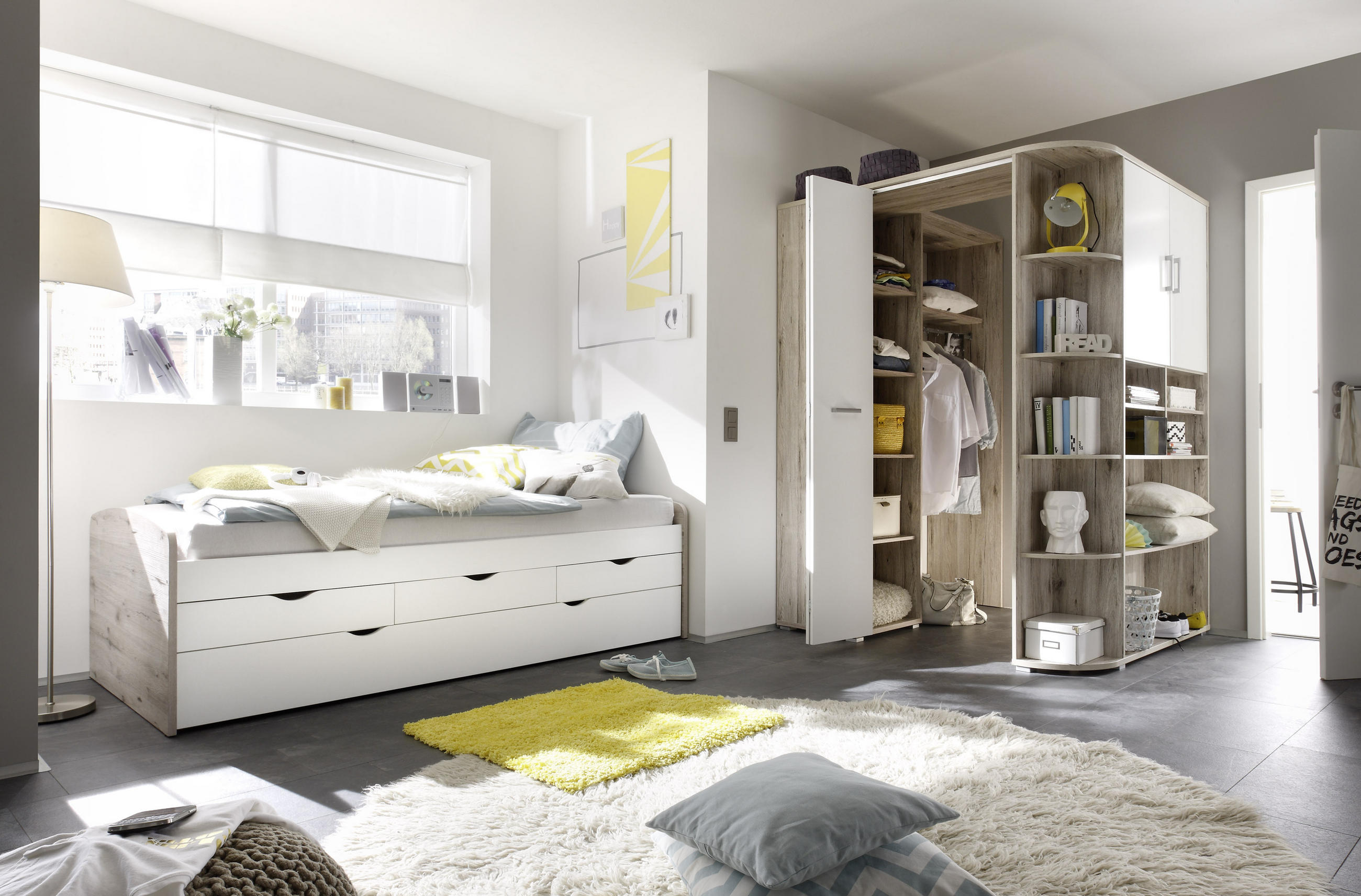 AUSZIEHBETT 90-180/200 cm  in Naturfarben, Weiß  - Naturfarben/Weiß, Design, Holzwerkstoff (90-180/200cm) - MID.YOU
