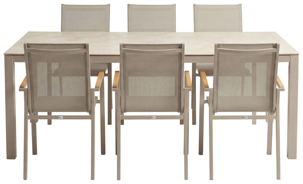 GARTENTISCH 220/100/74 cm Metall, Stein Champagner, Beige rechteckig  - Champagner/Beige, Basics, Stein/Metall (220/100/74cm) - Tierra Outdoor