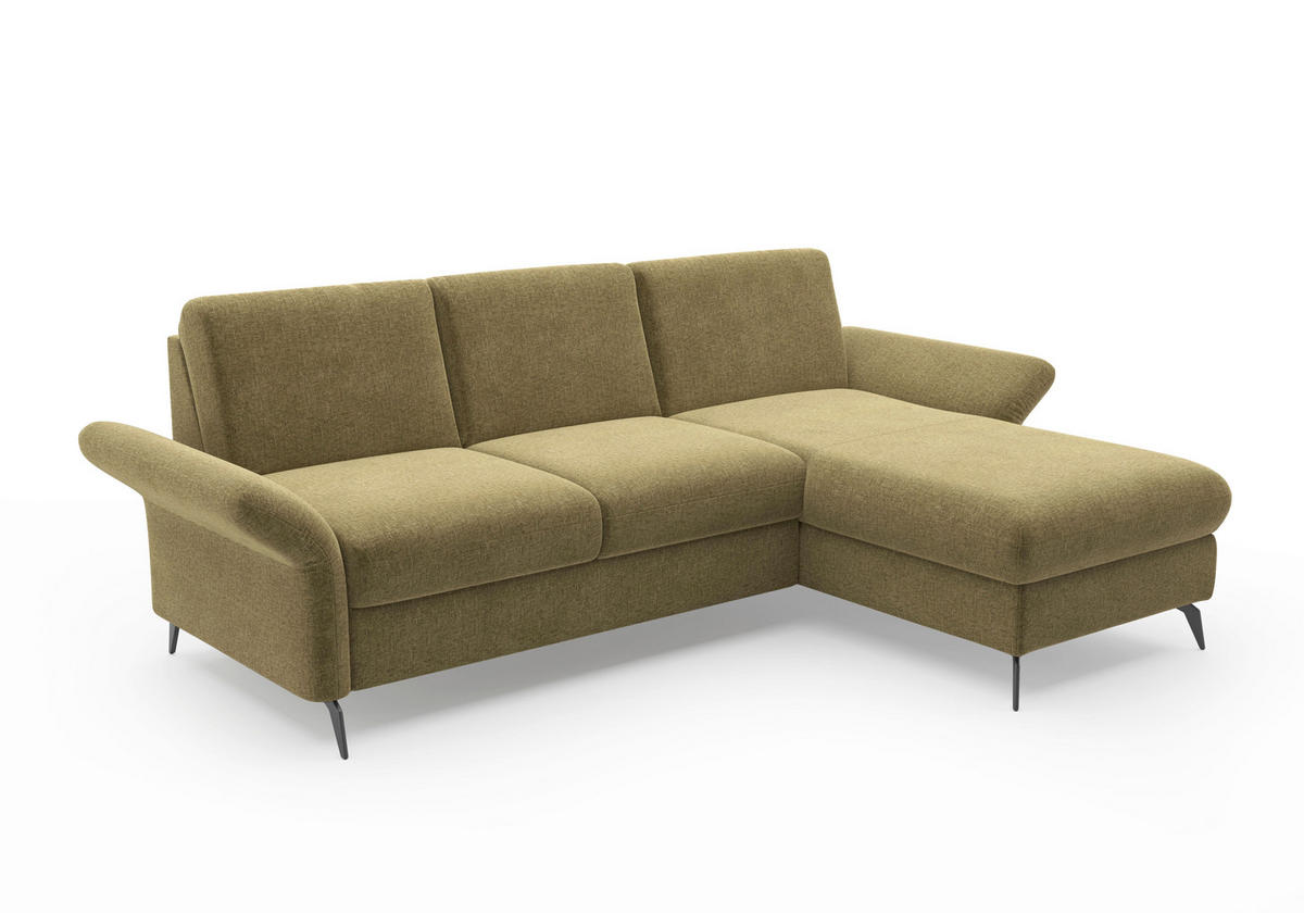 ECKSOFA ROCHELLE E Olivgrün Flachgewebe  - Schwarz/Olivgrün, KONVENTIONELL, Textil/Metall (251/164cm) - Sit & More