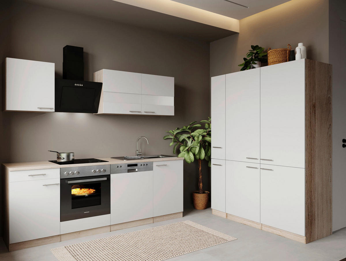Bucătărie Standard  - alb/culoare inox, Trend, metal/material pe bază de lemn (370cm) - Respekta